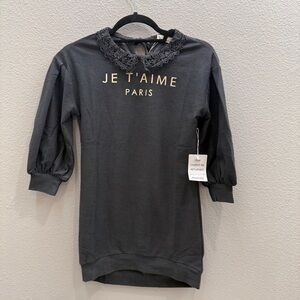 Mia Joy Girls Dress Size 7 Je T'aime Paris Gray Long Sleeve Dainty